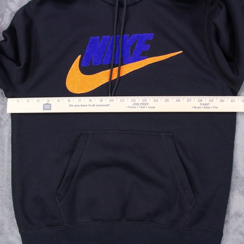 Nike Mens S Club Fleece Black Brushed Back Chenille Futura Swoosh Hoodie NEW $85
